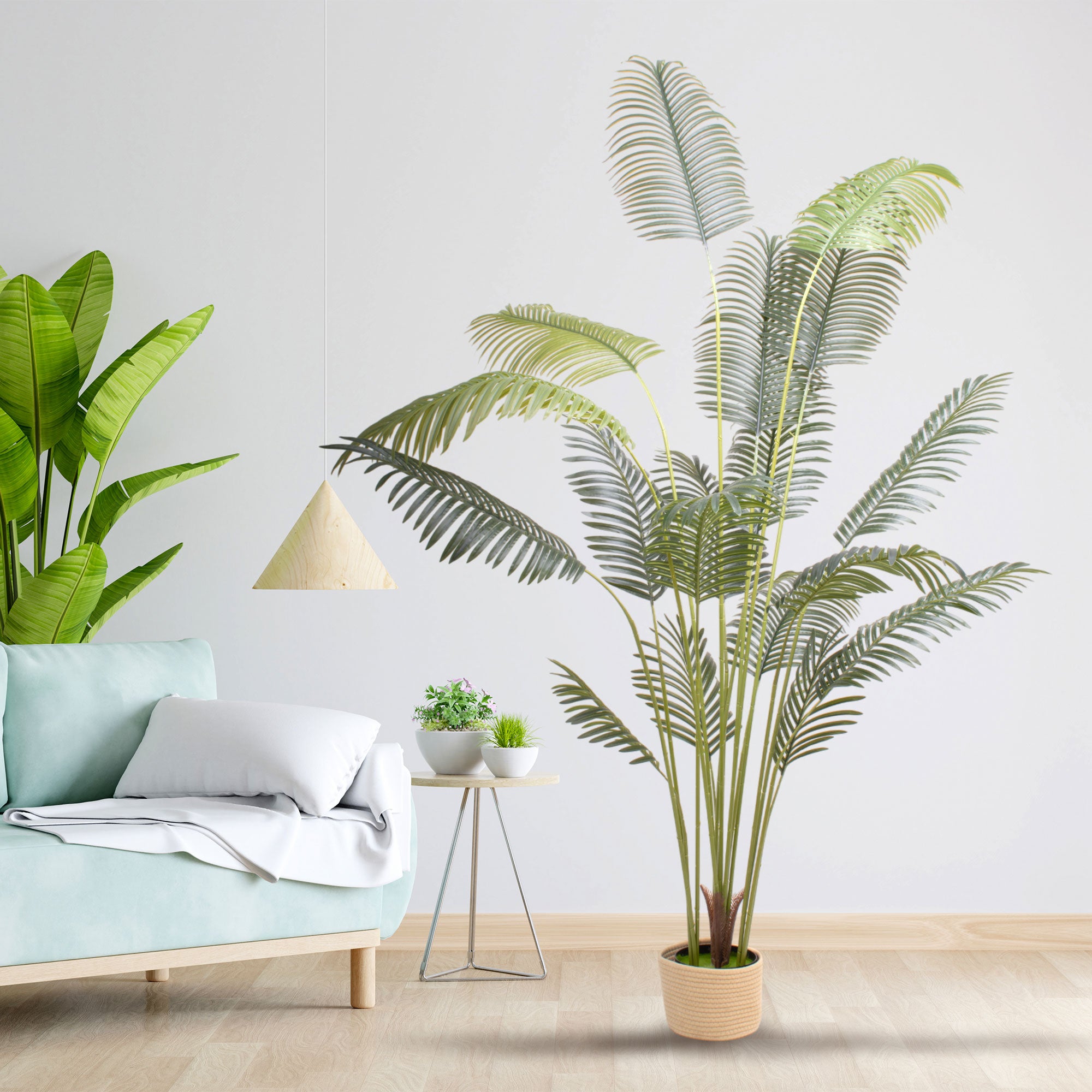 Kentia 210 - Pianta Artificiale Decorativa Tropicale Kentia H210 cm per Interno Esterno con Vaso Beige