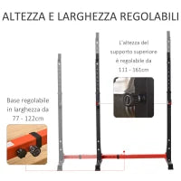 Supporto per Bilanciere con Altezza e Larghezza Regolabili in Acciaio, 77-122x73x121-171cm, Nero e Rosso