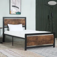 Struttura Letto Singolo in Acciaio 97 x 195 x 103 cm Compatibile con Materasso 90 x 190 cm Legno con Venature