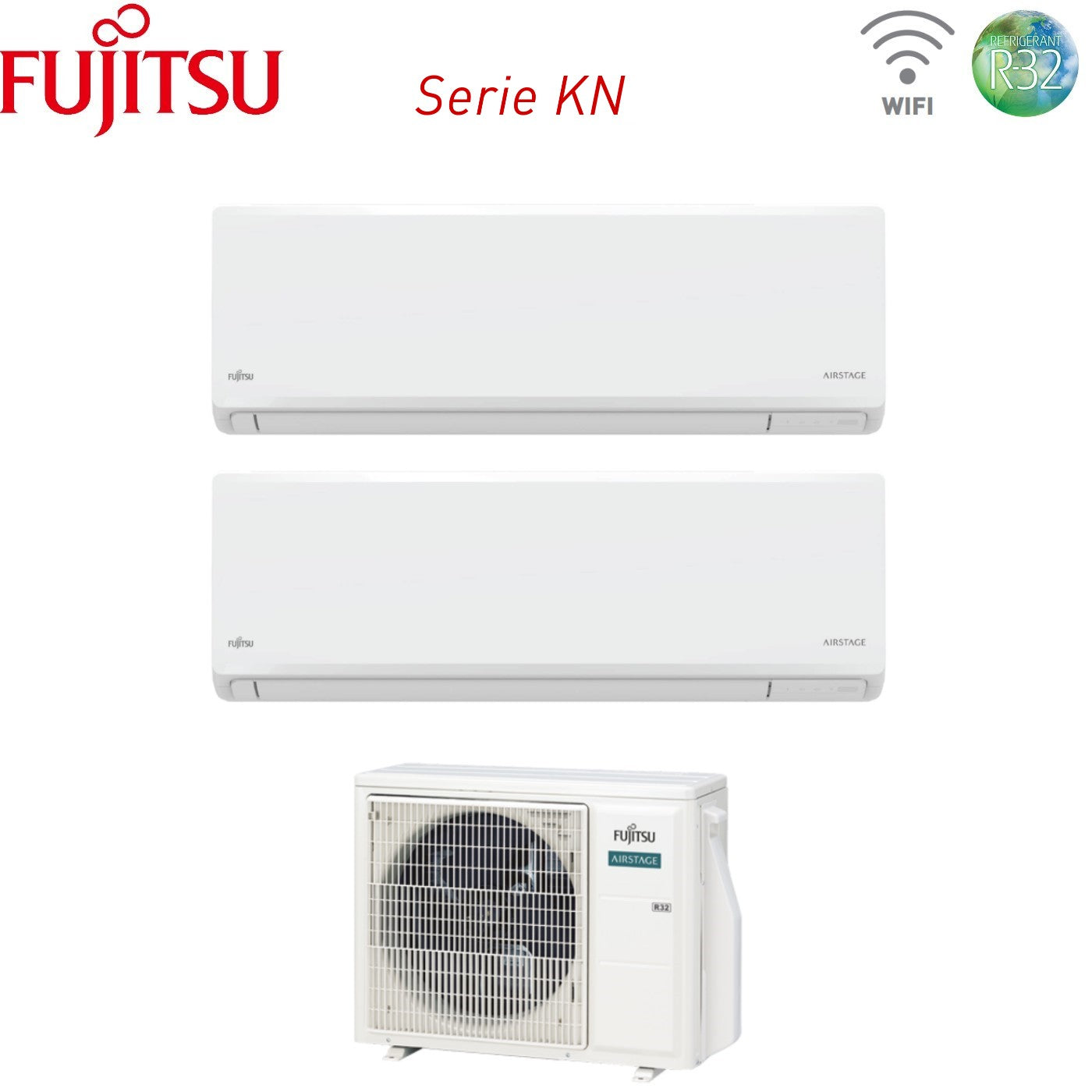 Condizionatore Fujitsu Dual Split Inverter KN AIRSTAGE 9+12 con AOEG18KBCA2 R-32 Wi-Fi Integrato