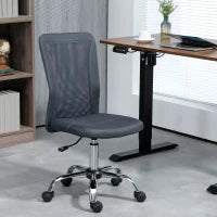 Sedia da Ufficio Ergonomica Altezza Regolabile Base Cromata Girevole a 360°, Rivestimento a Maglia Grigio Scuro