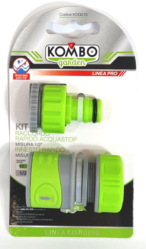 SET 2PZ RACCORDO RAPIDO ACQUASTOP 1/2 SOFTOUCH KOMBO GARDEN PRO IN ABS+PP+TPR,