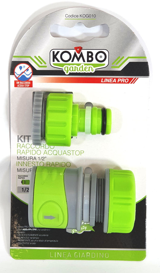 SET 2PZ RACCORDO RAPIDO ACQUASTOP 1/2 SOFTOUCH KOMBO GARDEN PRO IN ABS+PP+TPR,