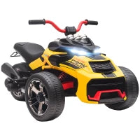 Quad Elettrico Bambini 12V su 3 Ruote, con MP3, LED, a 2 Velocità, Giallo