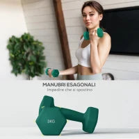Set 6 Manubri Pesi (2x1 kg, 2x2 kg, 2x3 kg) da 12 kg con Supporto/Kettlebell, in Metallo e Plastica Multicolore
