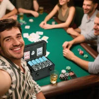 Set Poker con 600 Fiches per 12 Giocatori con Valigetta, 2 Mazzi di Carte e Tappetino, Nero
