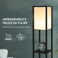 Lampada da Terra Moderna, Lampadina Illuminazione Interna Salvaspazio con Ripiani da Soggiorno Cotone, MDF 26 x 26 x 160 cm Nero e Bianco