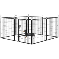 Recinto per Cani di Piccola Taglia a 8 Pannelli Modulabili da 80x1.5x80 cm, Box per Cani e Cuccioli Pieghevole con Porta in Acciaio con 8 Picchetti, Nero