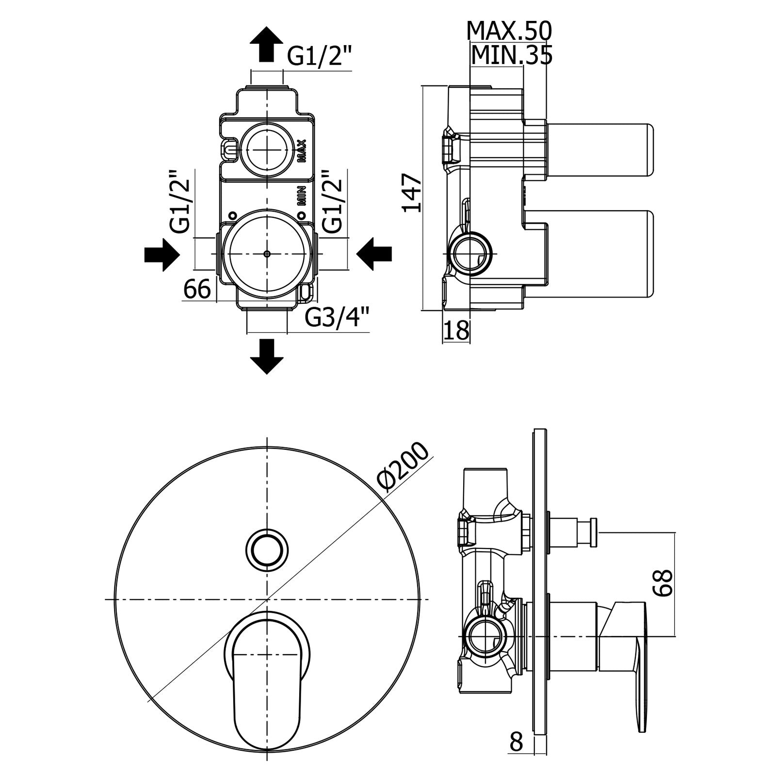 Paffoni - Miscelatore incasso doccia Candy con deviatore cromato