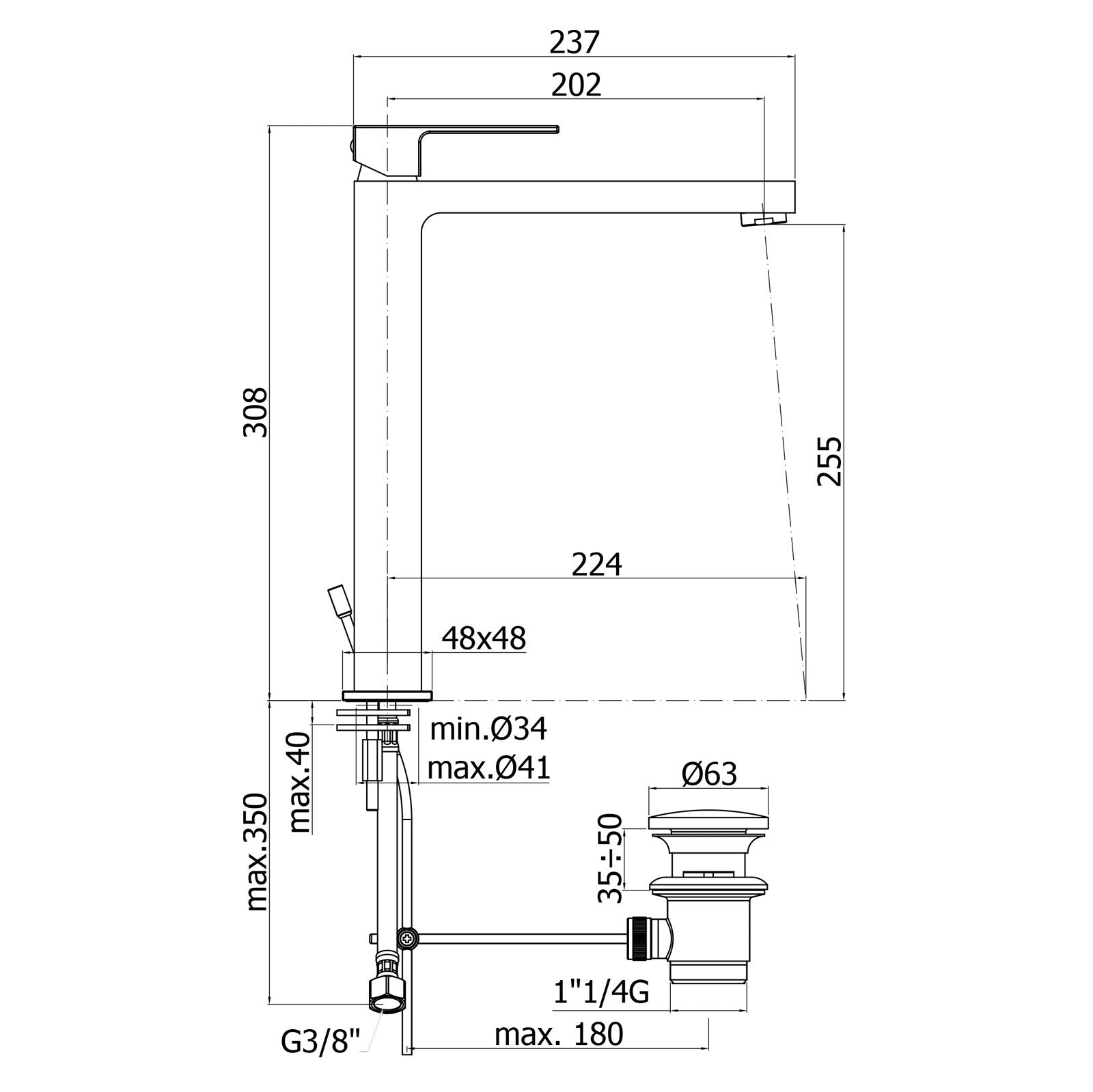 Paffoni - Miscelatore lavabo prolungato monocomando Elle cromato