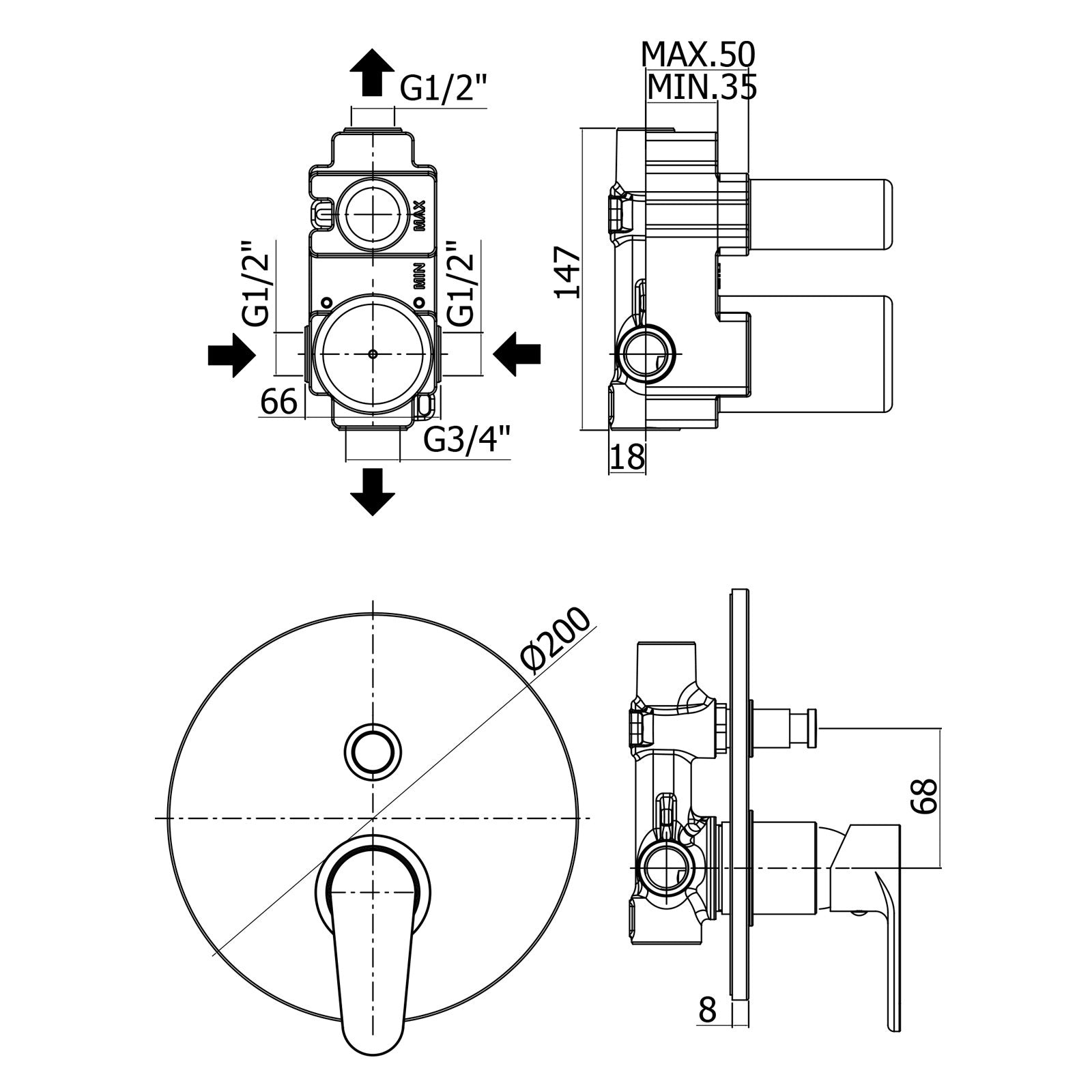 Paffoni - Miscelatore incasso doccia Green con deviatore cromato
