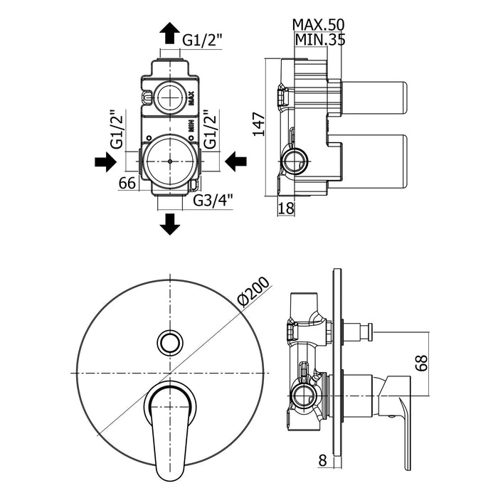 Paffoni - Miscelatore incasso doccia Green con deviatore cromato