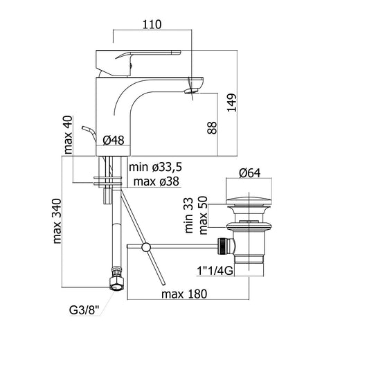 Paffoni - Miscelatore lavabo monocomando Green scarico automatico 1”1/4G cromato