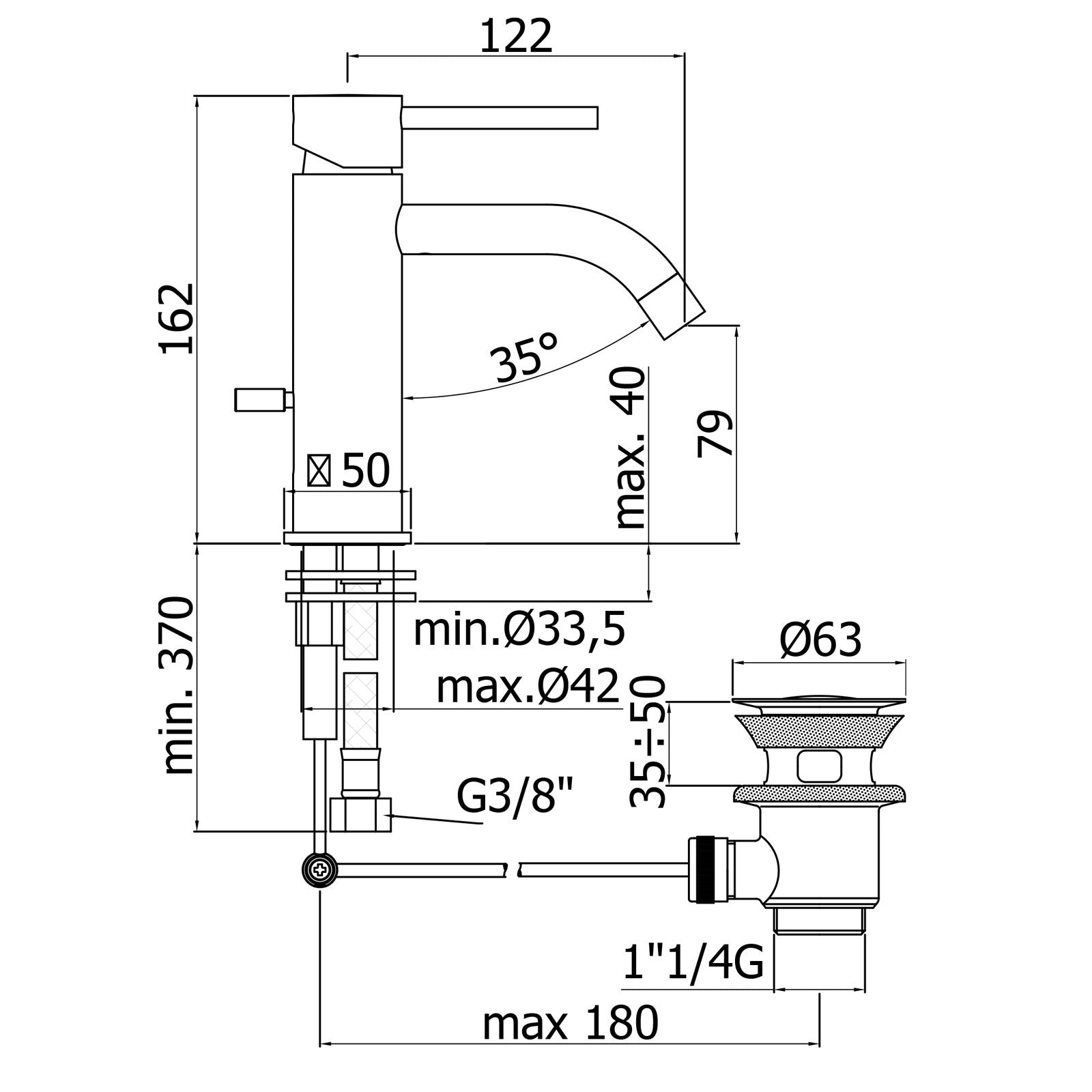 Paffoni - Miscelatore lavabo monocomando Light scarico automatico 1”1/4G nero