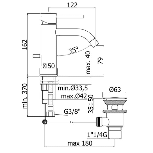 Paffoni - Miscelatore lavabo monocomando Light scarico automatico 1”1/4G nero