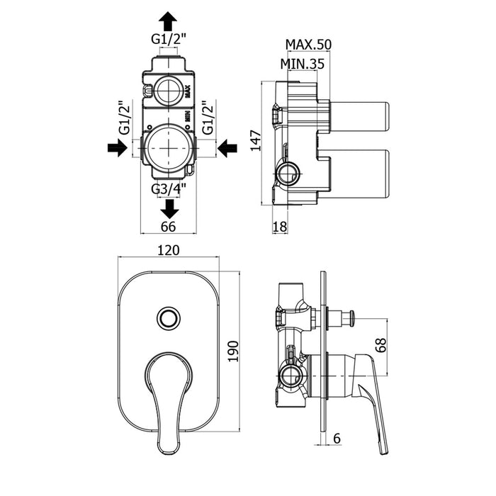Paffoni - Miscelatore incasso doccia Nettuno con deviatore cromato con deviatore