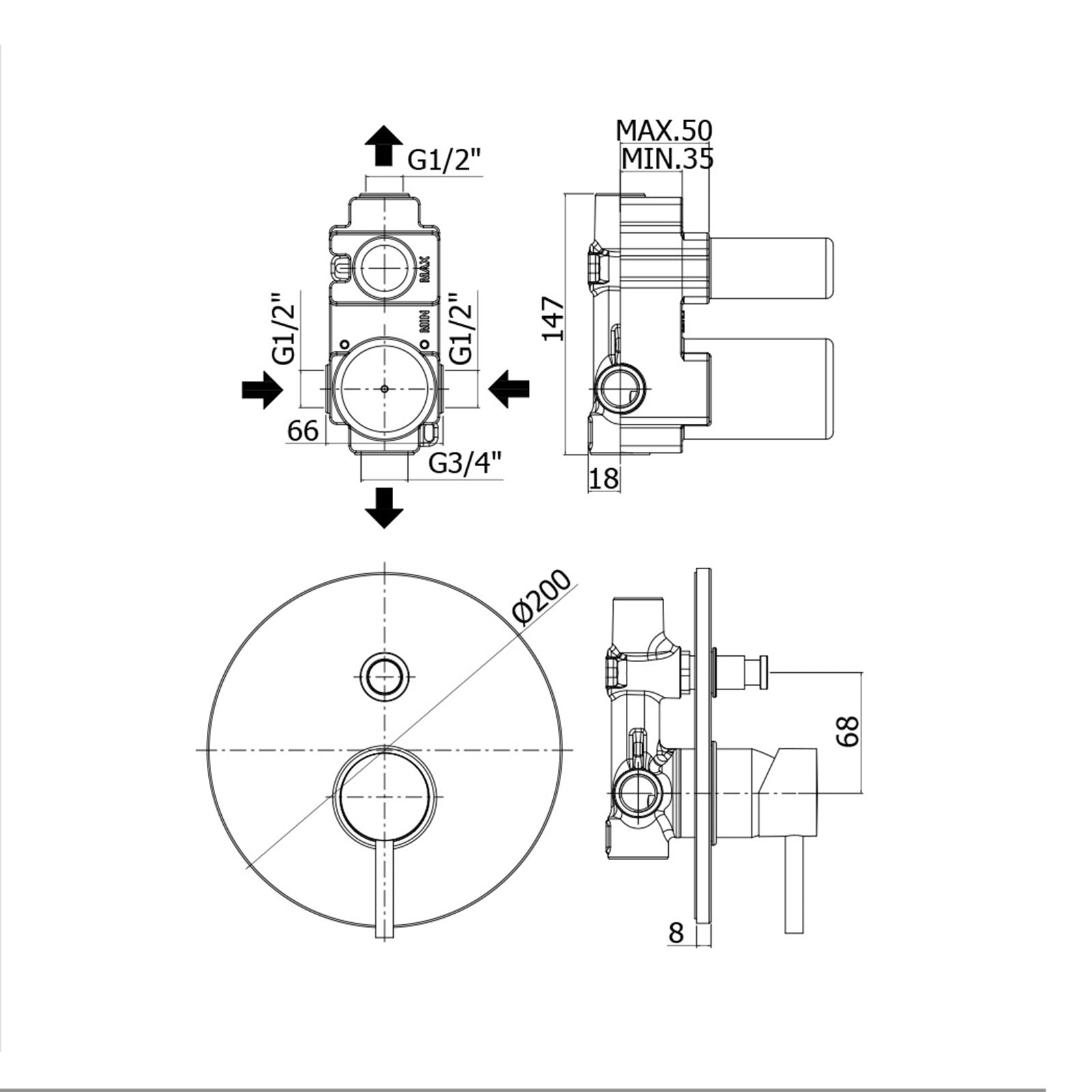 Paffoni - Miscelatore incasso doccia Stick con deviatore cromato