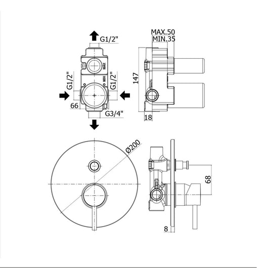 Paffoni - Miscelatore incasso doccia Stick con deviatore cromato