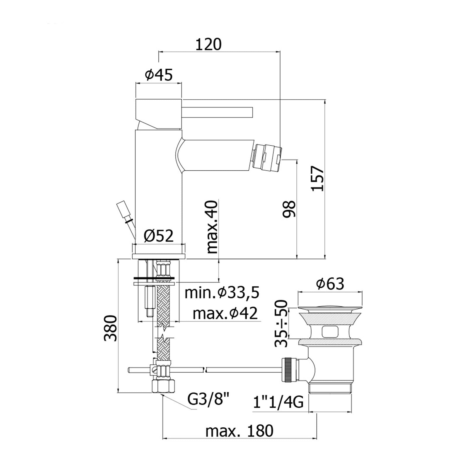 Paffoni - Miscelatore bidet monocomando Stick scarico automatico 1”1/4G cromato