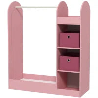 Appendiabiti per Bambini con Ripiani, Scatole e Specchio in Legno, Rosa