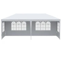 Gazebo da Giardino per Eventi con 4 Pareti Rimovibili con Finestre, 5.8x2.9x2.5m, Bianco