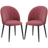 Set 2 Sedie da Pranzo in Velluto Imbottite con Gambe in Metallo, Rosso