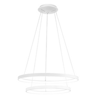 Krizia - Lampada a sospensione led doppia 88W dimmerabile - 6300lm, luce calda 3000K, anelli bianchi opachi, diffusore opale, IP20, d. 60+80 cm