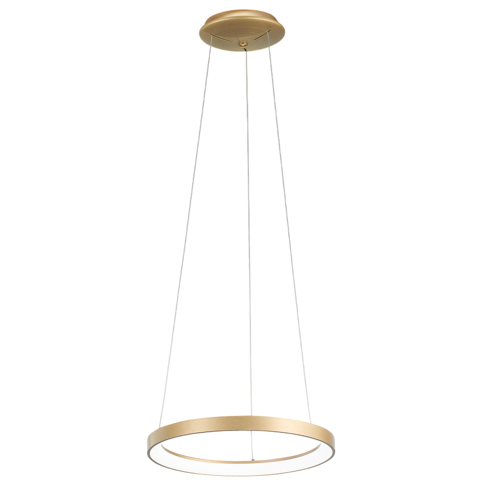 Krizia - Lampada a sospensione led 30W dimmerabile - 2300lm, luce calda 3000K, anello oro spazzolato, diffusore acrilico, d. 40 cm, IP20