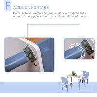 Tavolo con Sedie Bambini e Bambine 2-4 Anni in Legno Azzurro e Bianco
