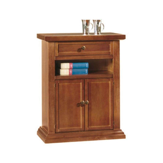 Mobiletto porta telefono in stile arte povera con 2 ante e 1 cassetto in legno massello e mdf con rifinitura in noce lucido 60x32x76 H