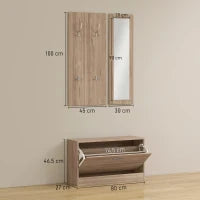 Set Mobili da Ingresso con Panca Scarpiera, Appendiabiti a Muro e Specchio, 80x27x46.5 cm, Marrone Scuro
