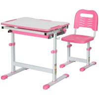 Banco Scuola per Bambini 6-12 Anni con Sedia e Altezza Regolabile, Piano Inclinabile, 66x47x52-77 cm, Rosa