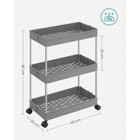 Carrello portaoggetti su ruote ripiano mobile 3 livelli salvaspazio per bagno cucina ufficio 40 x 22 x 60 cm grigio 12_0005026