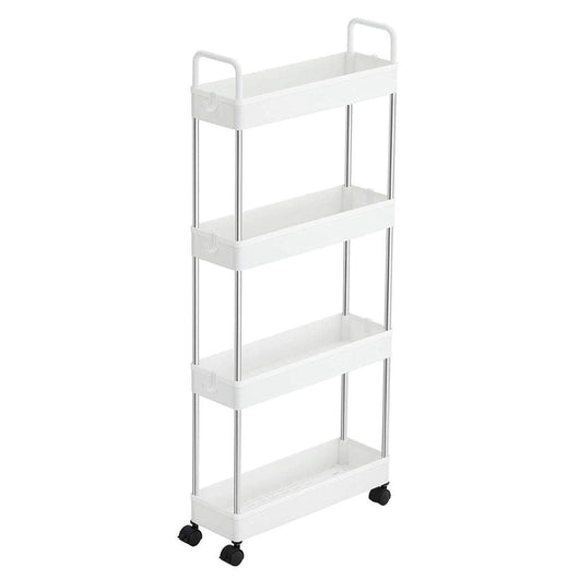 Carrello slim carrello da bagno con ripiano da cucina a 4 ripiani per piccoli spazi con ruote e maniglie 40 x 13 x 93 cm bianco 12_0003489