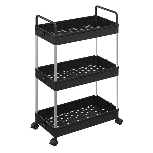 Carrello da cucina Slim Trolley a 3 ripiani carrello da bagno per piccoli spazi con ruote e maniglie 42 x 225 x 68 cm nero 12_0005035