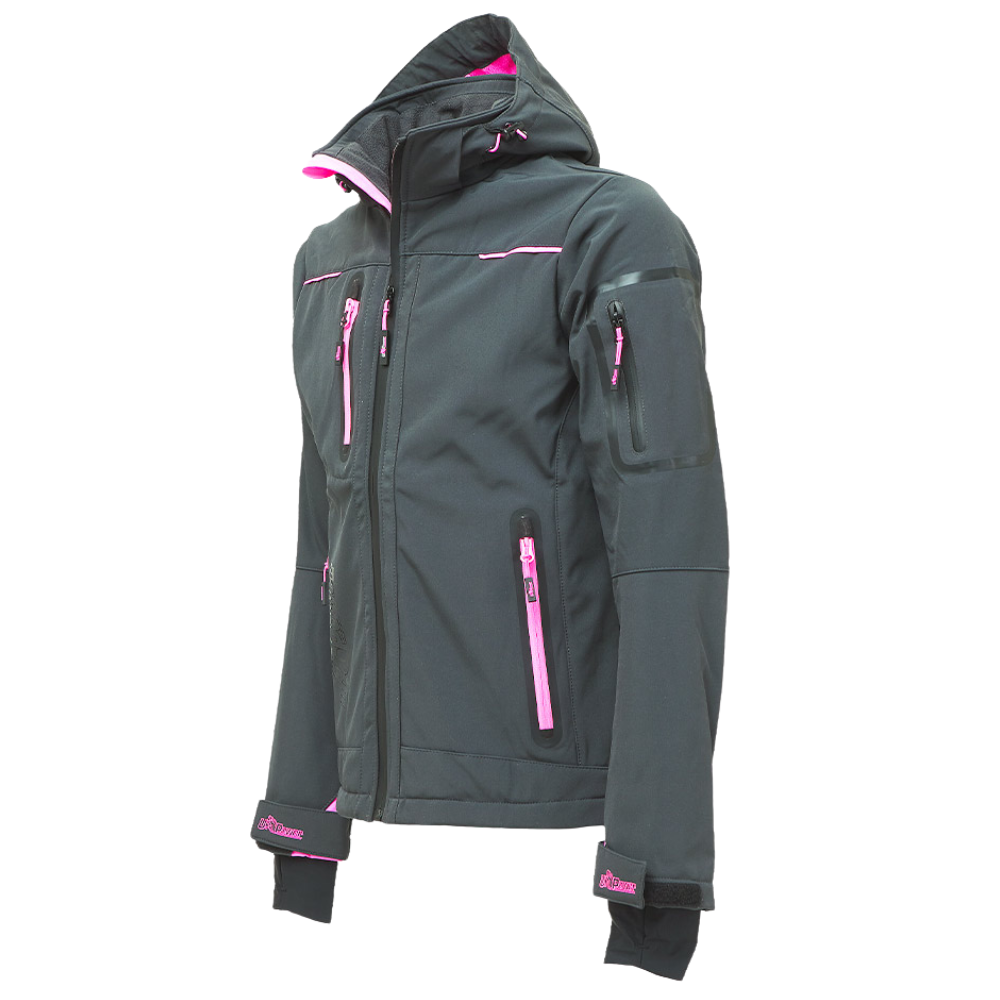Giacca lavoro donna softshell chiusura zip cappuccio colore grey fucsia upower *** misura large - l, confezione 1