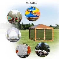 Tenda Gazebo da Giardino Pieghevole con Zanzariera, Struttura in Metallo Copertura PE, 395x295cm, Marrone