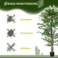 Pianta di Ficus Artificiale da 180 cm per Interni ed Esterni con Vaso in Metallo Riempito, Verde