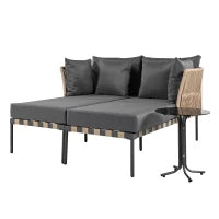 Divano da giardino modulare e rimovibile, Tavolino da caffè in vetro temperato, Grigio e Marrone