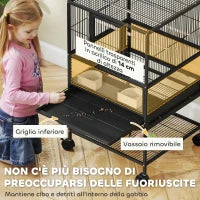 Gabbia per Uccelli con Ripiano Inferiore, Vassoio e Griglia Rimovibili, in Acciaio e PP, 48x46x83 cm, Nero
