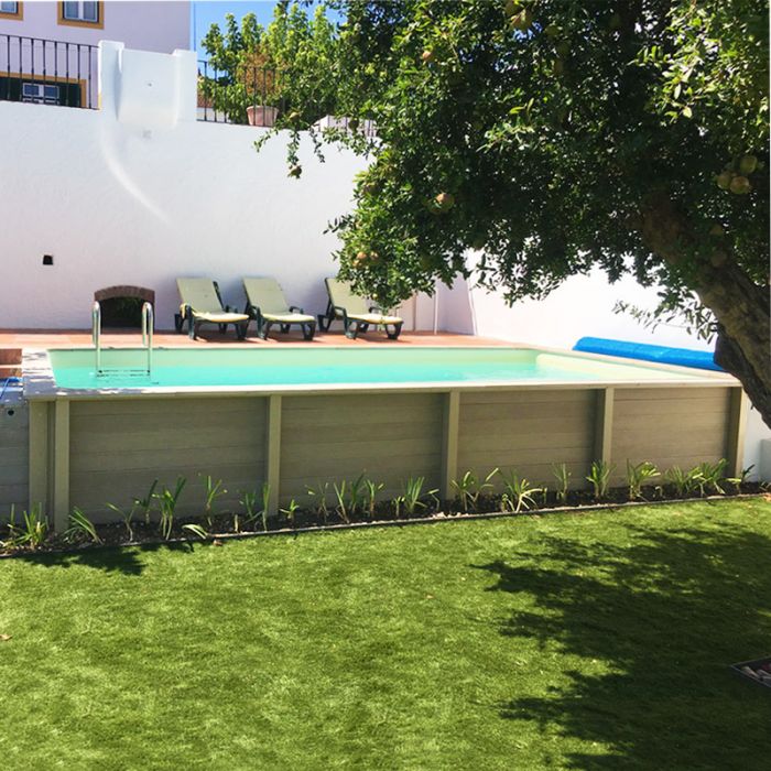 Kit Piscina Cemento Effetto Legno Naturalis Rettangolare 7,50 X 3,24 X H 1,28 M Con Filtrazione A Cartuccia