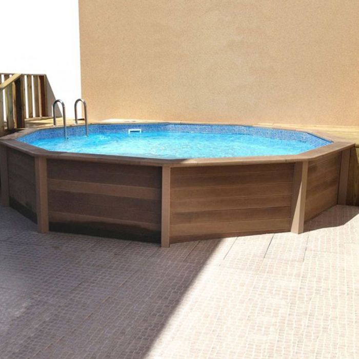 Kit Piscina Cemento Effetto Legno Naturalis Decagonale  4,93 X H 1,40 M Con Filtrazione A Sabbia E Locale Tecnico