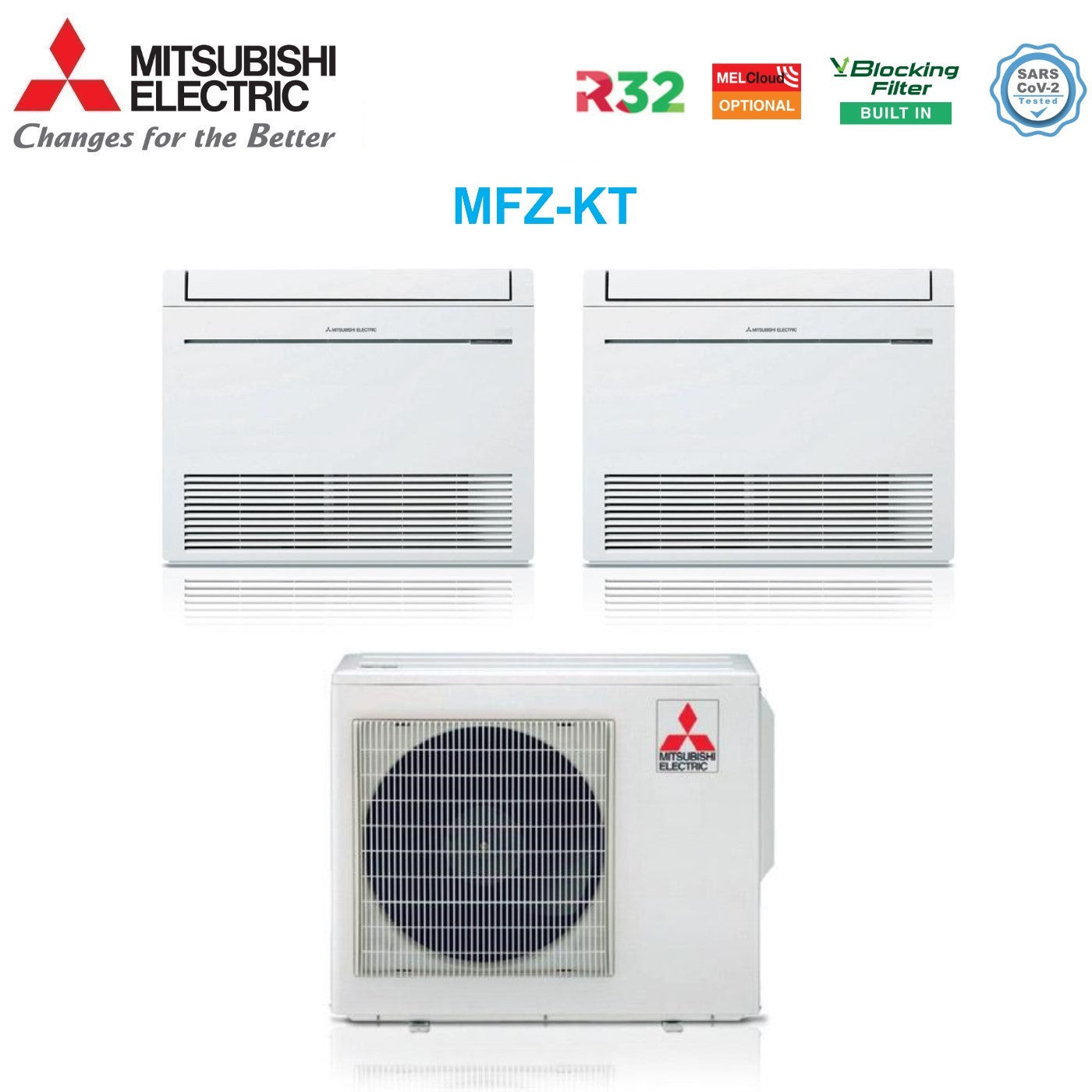 Climatizzatore Condizionatore Mitsubishi Electric Pavimento Dual Split Inverter serie MFZ-KT 9+12 con MXZ-3F54VF R-32 Wi-Fi Optional con Telecomando Incluso 9000+12000