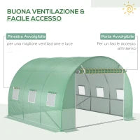 Telo Serra in PE con 6 Finestre, Porta Avvolgibile e Bordi Interrati, 3x3x2 m, Verde