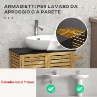 Mobile Sottolavabo Bagno con 2 Ante a Doghe, Porta Asciugamani e Intaglio a U, Legno e Nero