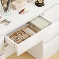 Toeletta Trucco con Specchio Stile Hollywood, 8 Luci LED, 7 Cassetti e Sgabello Imbottito, Bianco