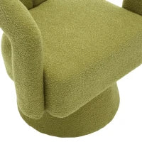 Poltrona Girevole Imbottita in Stoffa Bouclé, Design a Botte per Salotto e Ufficio, Verde Oliva