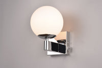 KULA APPLIQUE BAGNO METALLO CROMATO E VETRO BIANCO CON INTERRUTTORE IP44 H. 20CM 1 LUCE ATTACCO E14