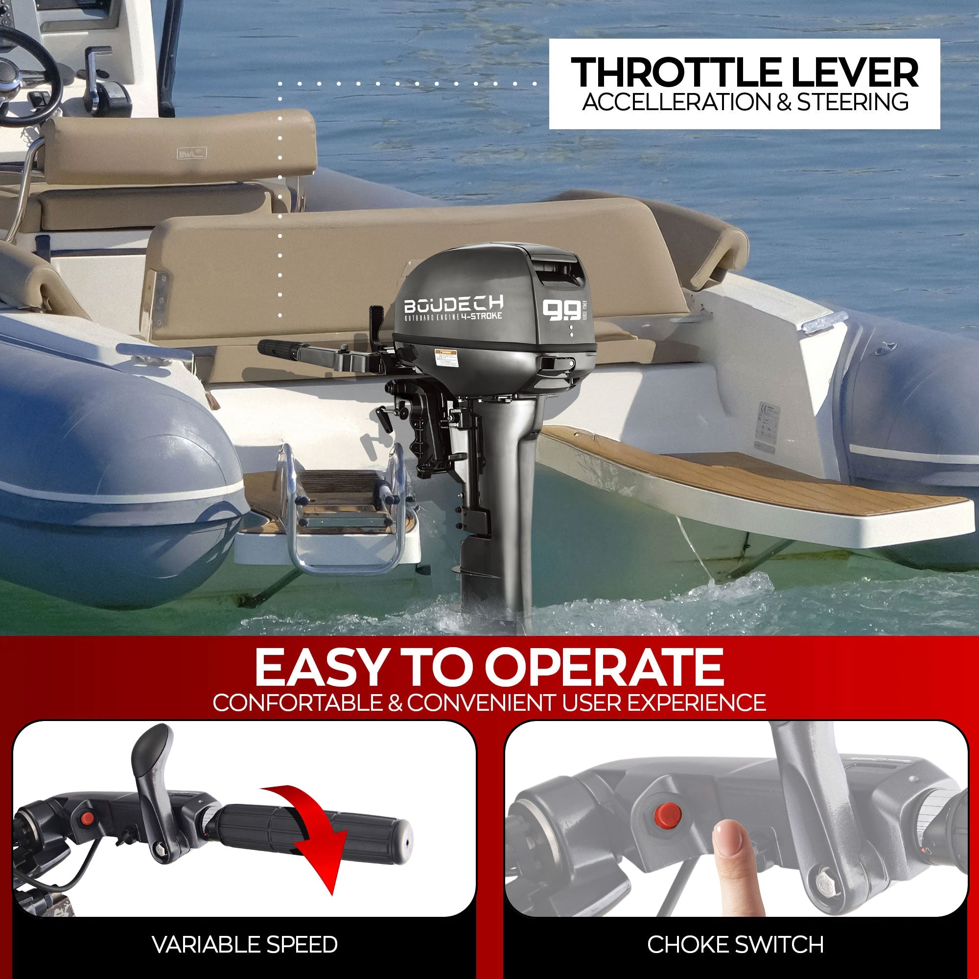 Kundan - Motore Marino Fuoribordo a Benzina 4 Tempi 246cc 9.9 Hp Gambo Lungo per Gommoni Barche da Pesca