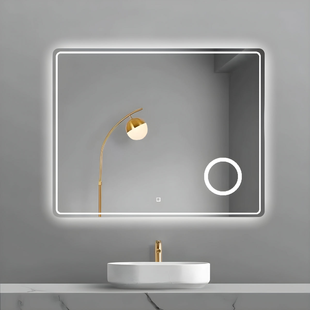 Specchio 5mm rettangolare smussato cornice led interruttore touch lente *** misure 100x60 cm, tonalità standard 6000...